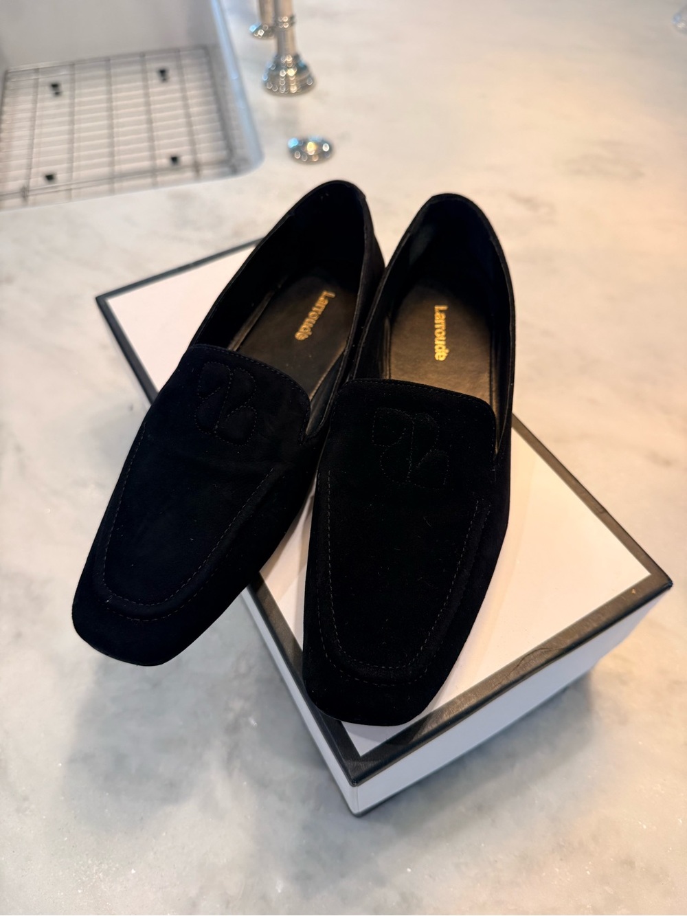 Larroude Margaux Loafer In Black Suede